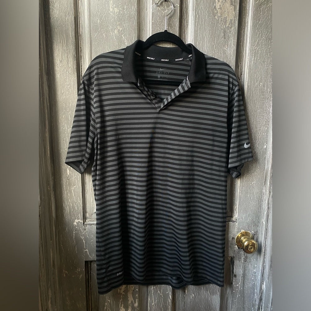 Nike Men’s Black & Gray Striped Dri-FIT Polo